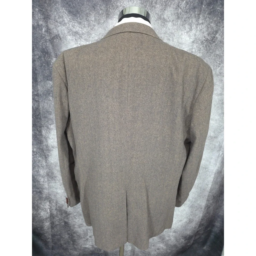 English Manor Tweed Blazer Jacket Mens 48 L‎ Brown Sport Coat 2 B Wooden Buttons